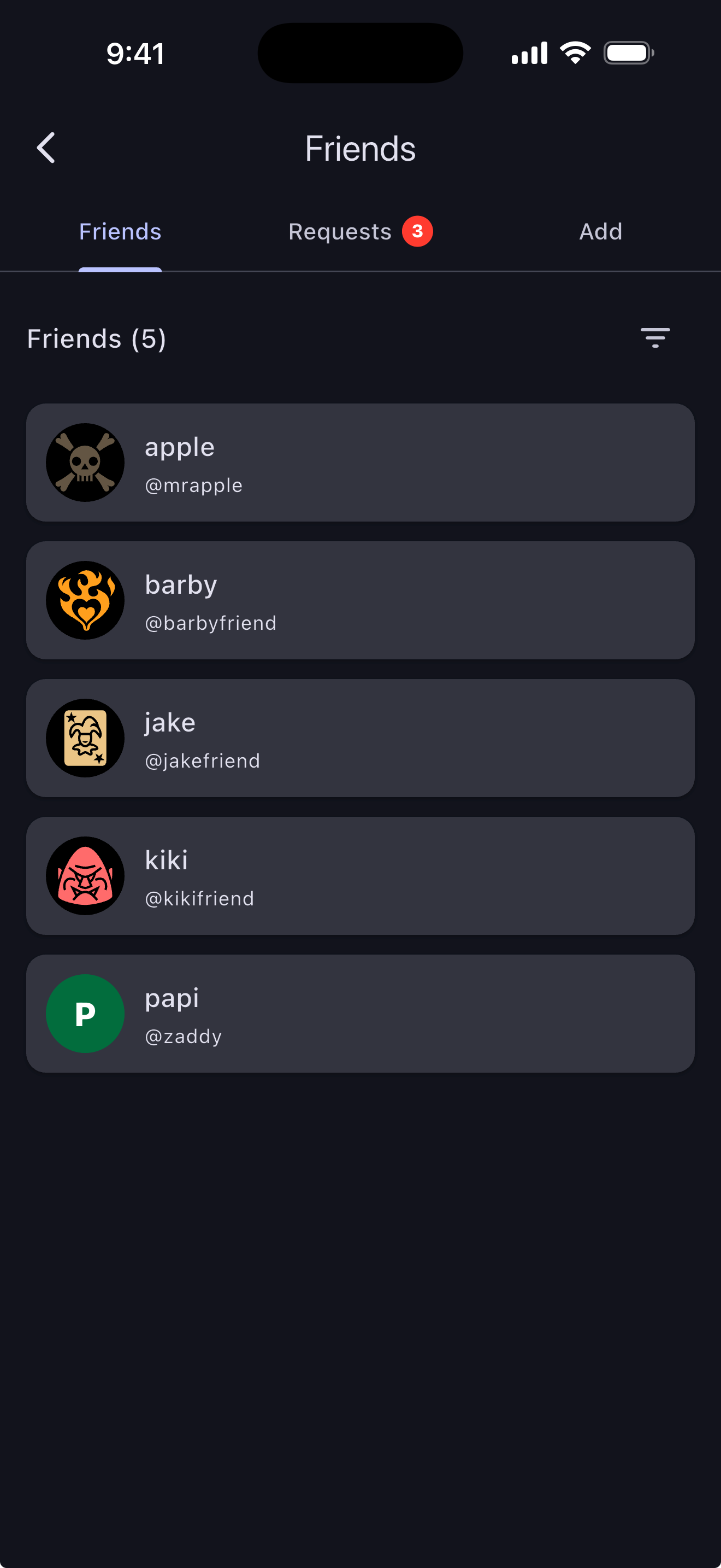 lobbylob friends and activity screen